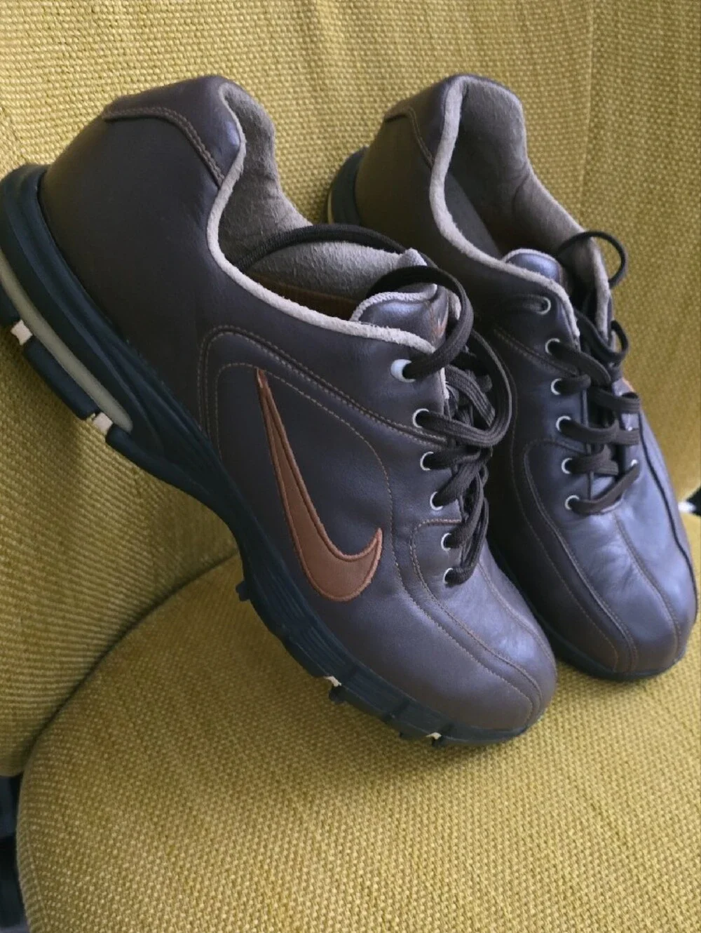 Nike Men’s Brown Leather Sneakers with Tan Swoosh Accent
